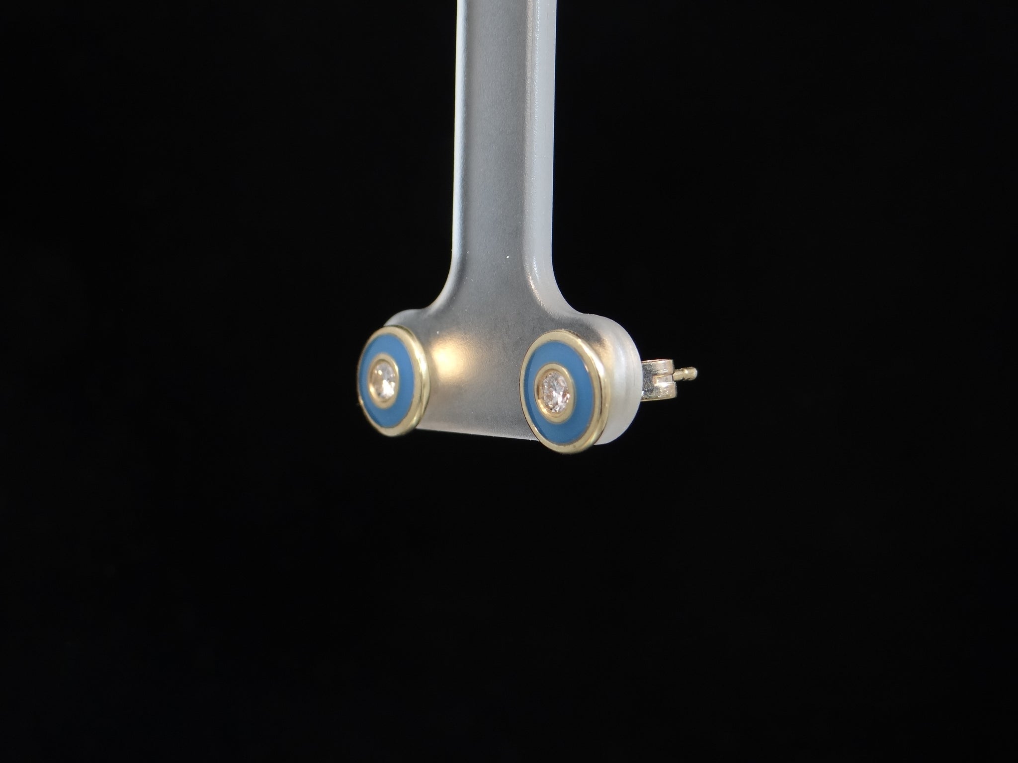 Blue Enamel and Diamond Stud Earrings