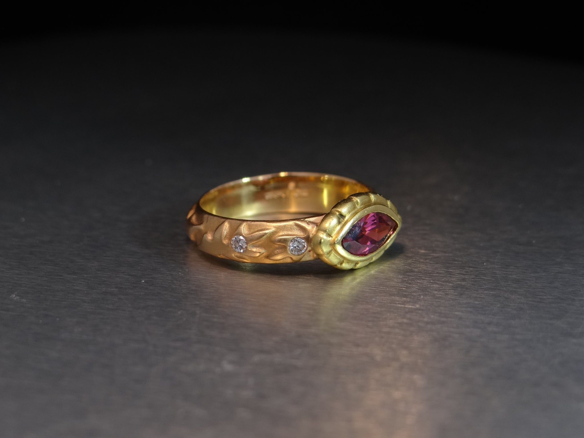 Two Tone Pink Tourmaline Ring with Diamond Accents