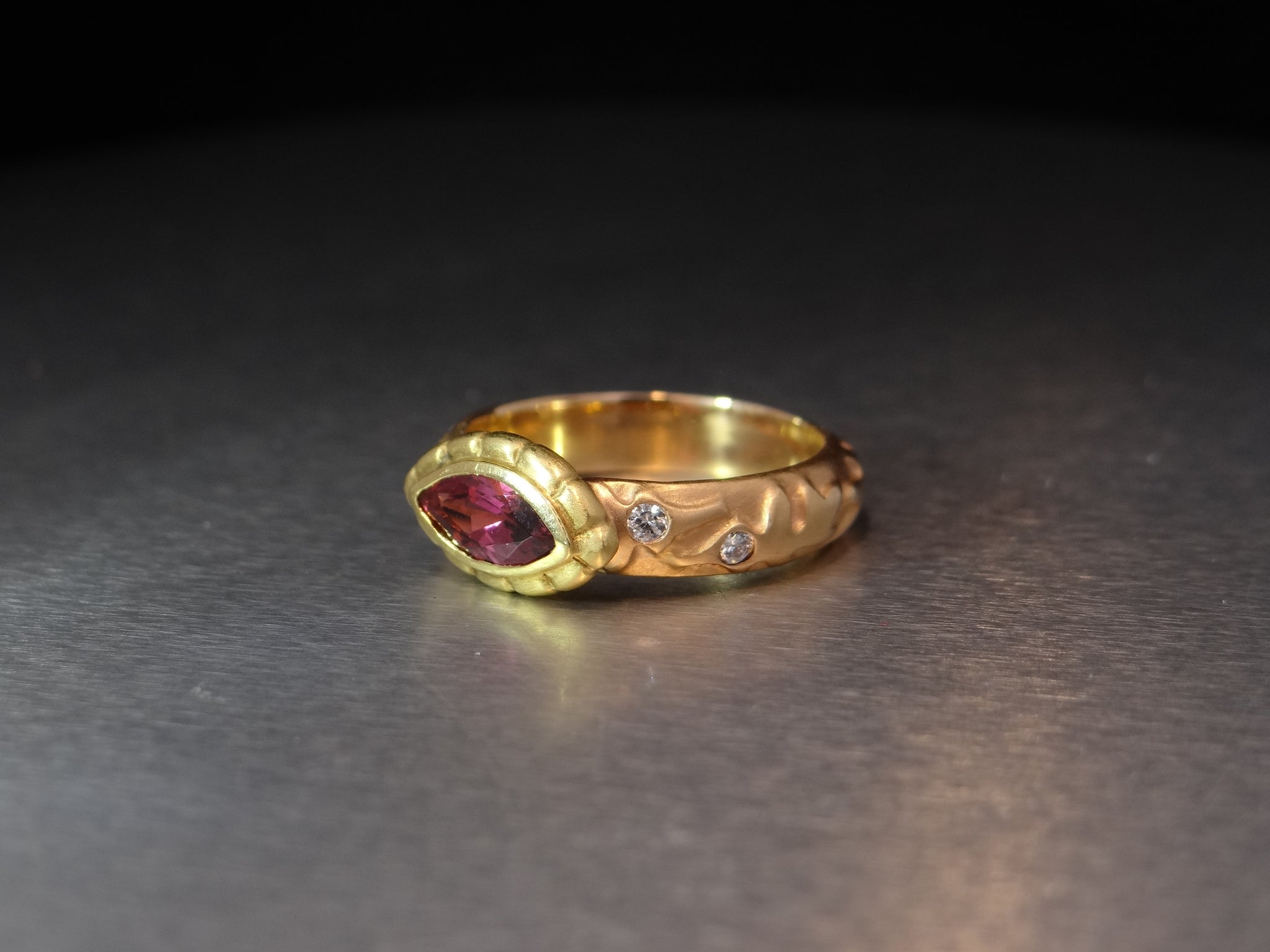 Two Tone Pink Tourmaline Ring with Diamond Accents