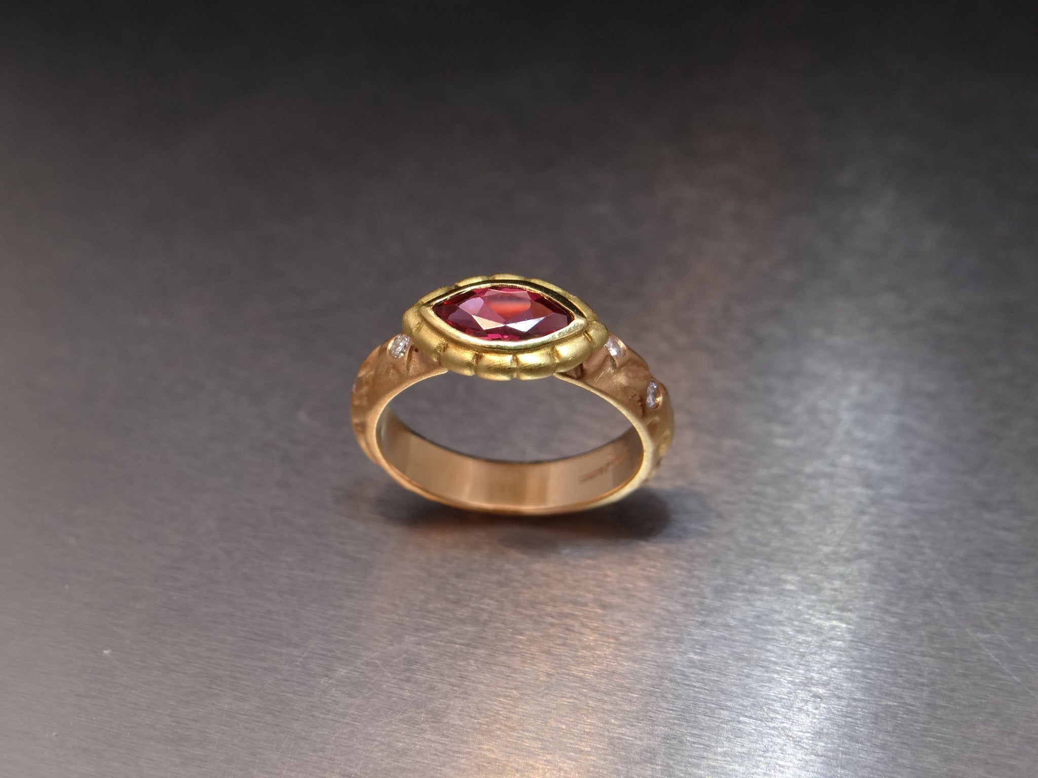 Two Tone Pink Tourmaline Ring with Diamond Accents