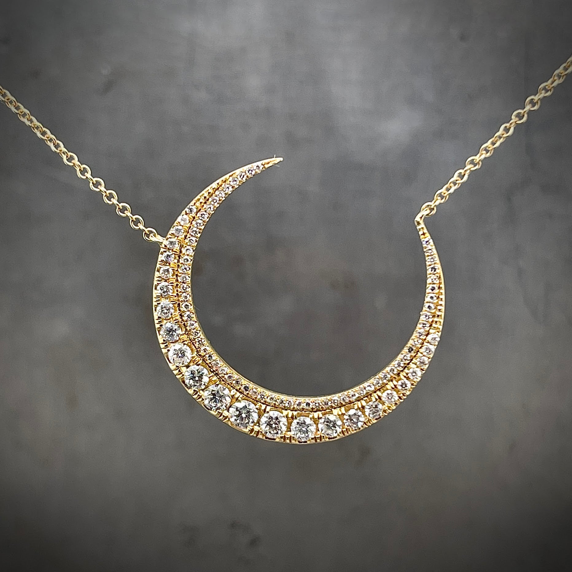 Yellow Gold and Diamond Crescent Moon Necklace