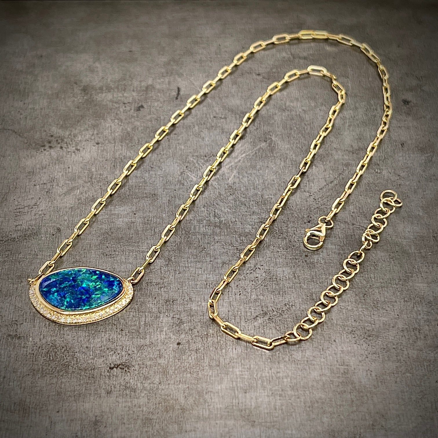 Freeform Opal and Diamond Necklace