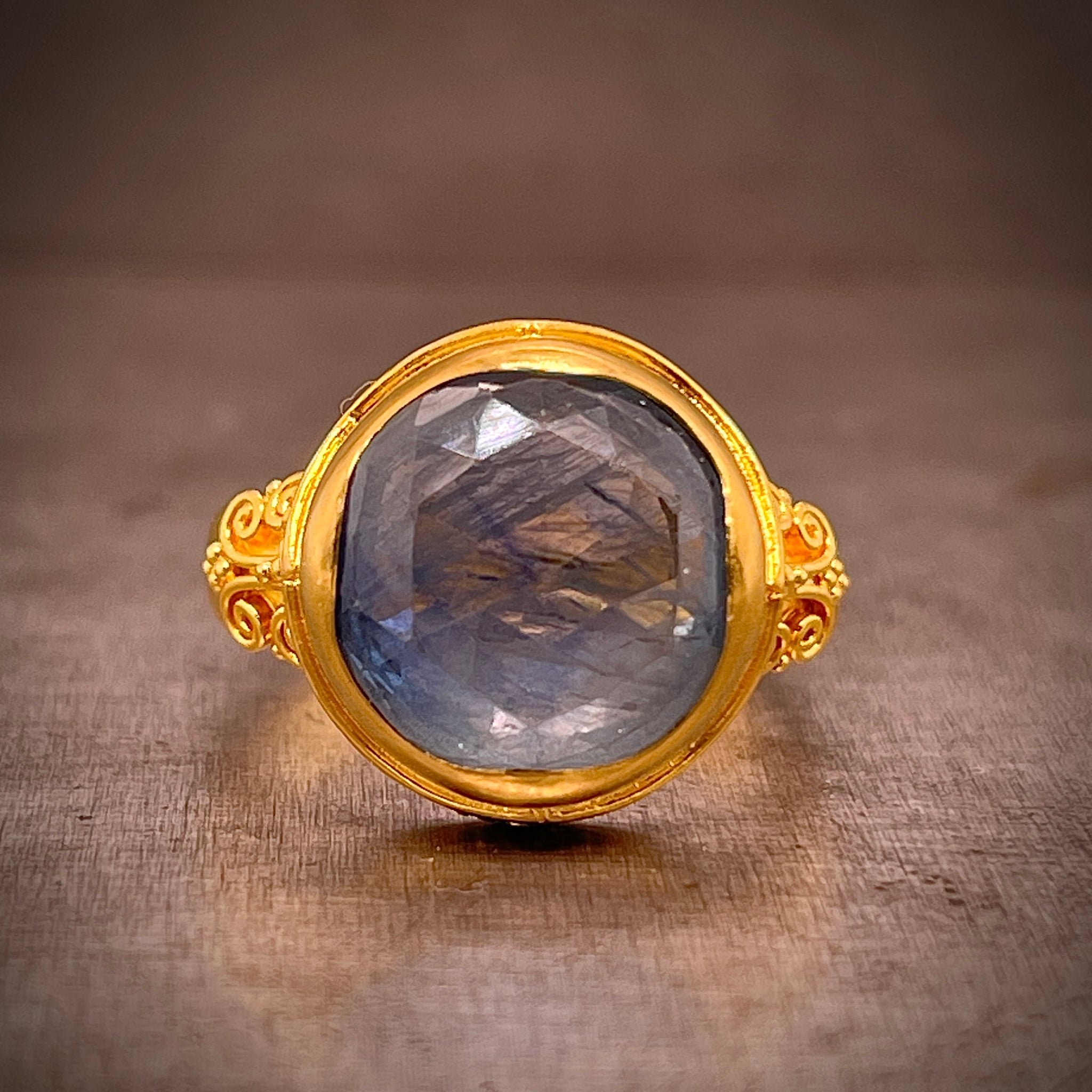 Grey Sapphire and Gold Ring
