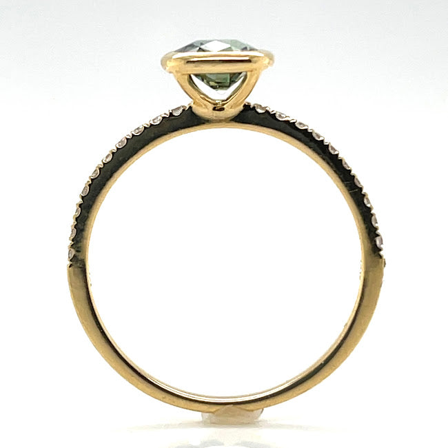 Blue-Green Sapphire Yellow Gold and Diamond Ring