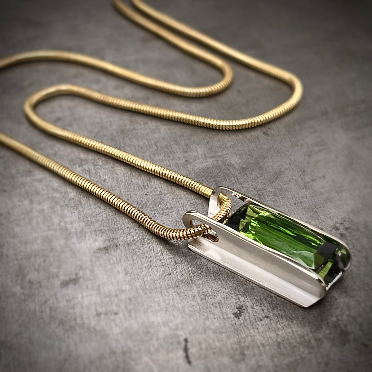 Green Tourmaline 14k White Gold Necklace — William Travis Jewelry