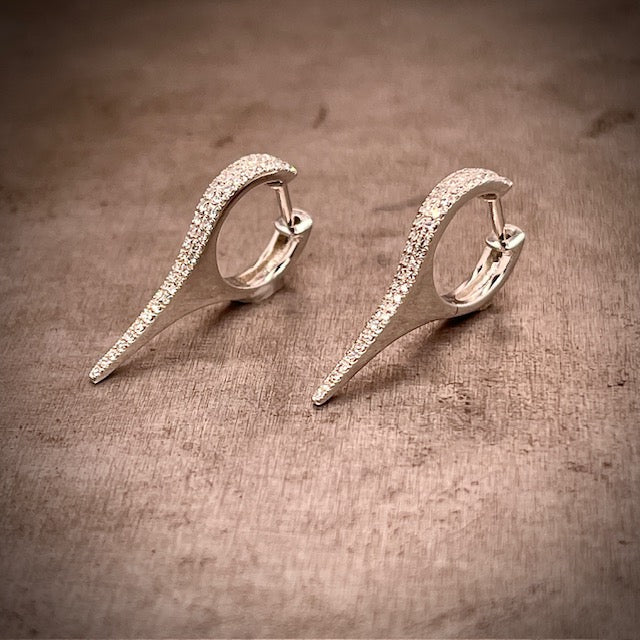 Angled View of White Gold Diamond Drop Earrings