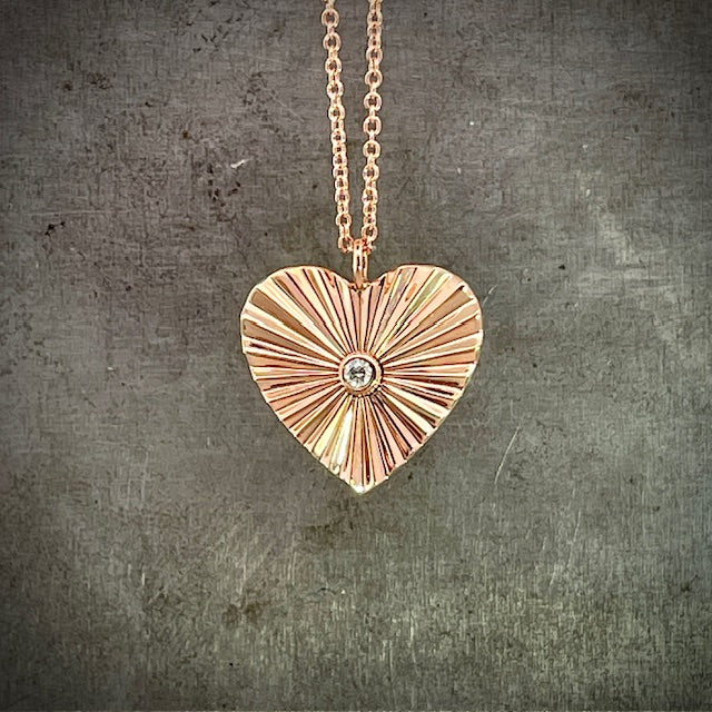 Front View of 14K Rose Gold Heart with Diamond Center