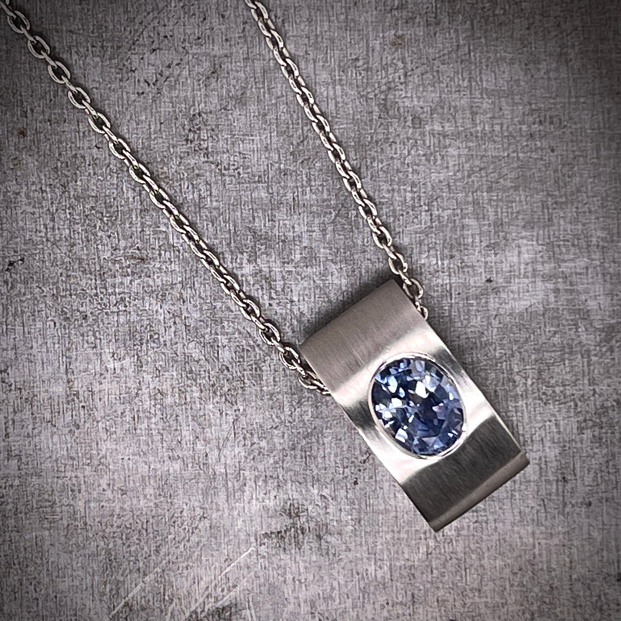 Front View of 18k White Gold Pale Blue Sapphire Necklace