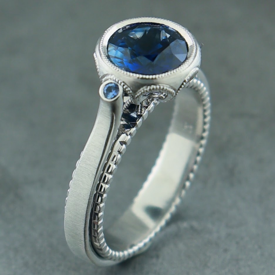 Spectrum Award Winning Platinum Blue Sapphire Ring — William Travis Jewelry