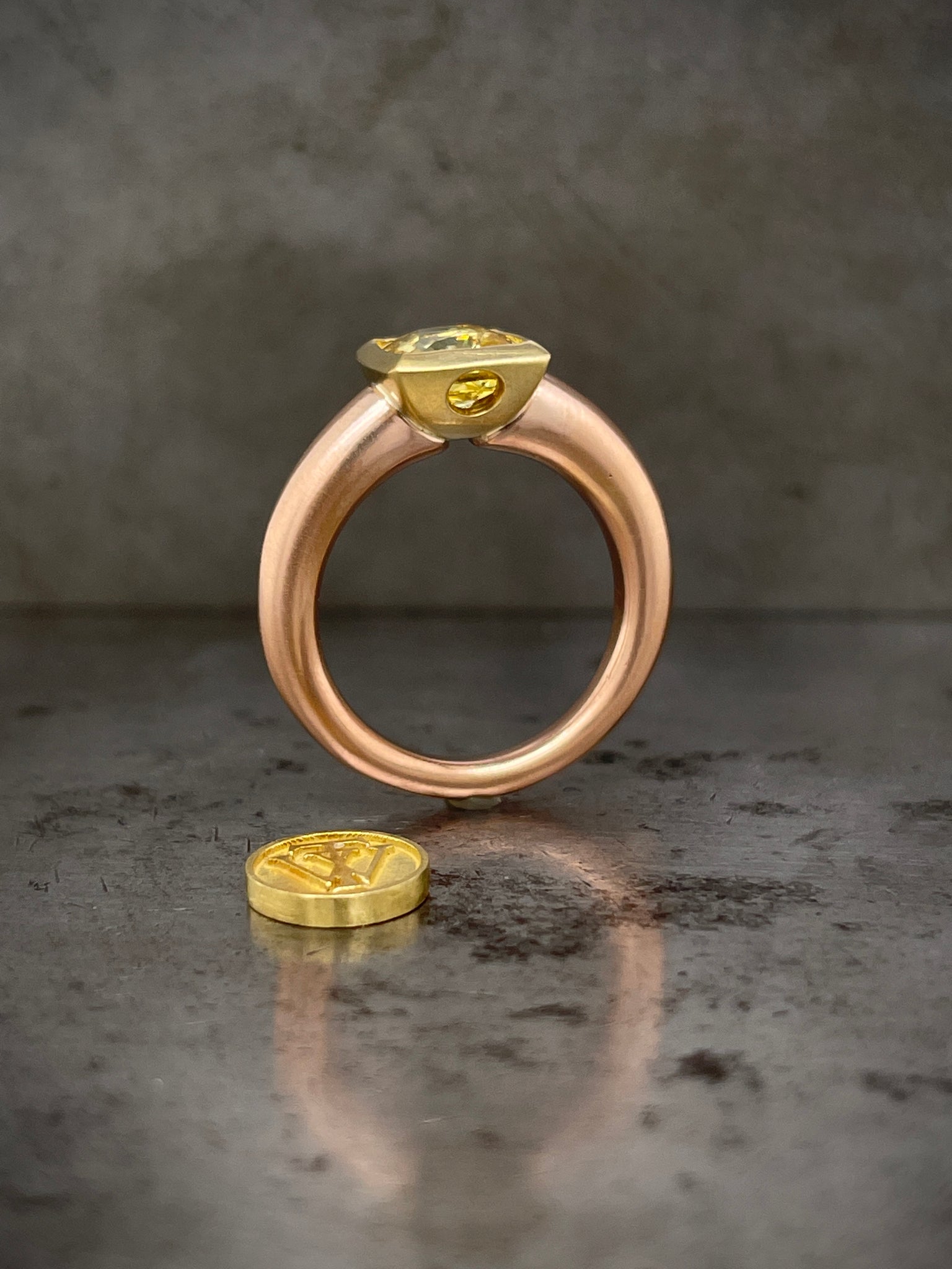 Front profile of Yellow Sapphire 14k Rose Gold and 18K Yellow Gold Ring