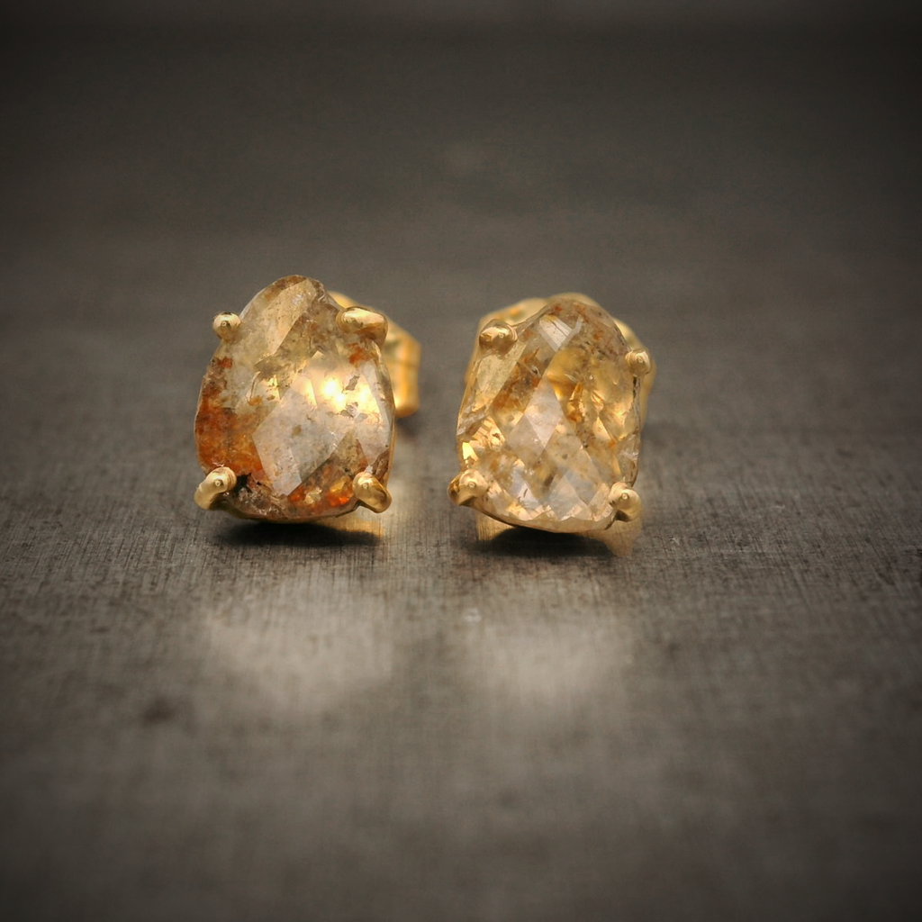 5mm Red-Brown Rose Cut Diamond Studs in 14K Yellow Gold