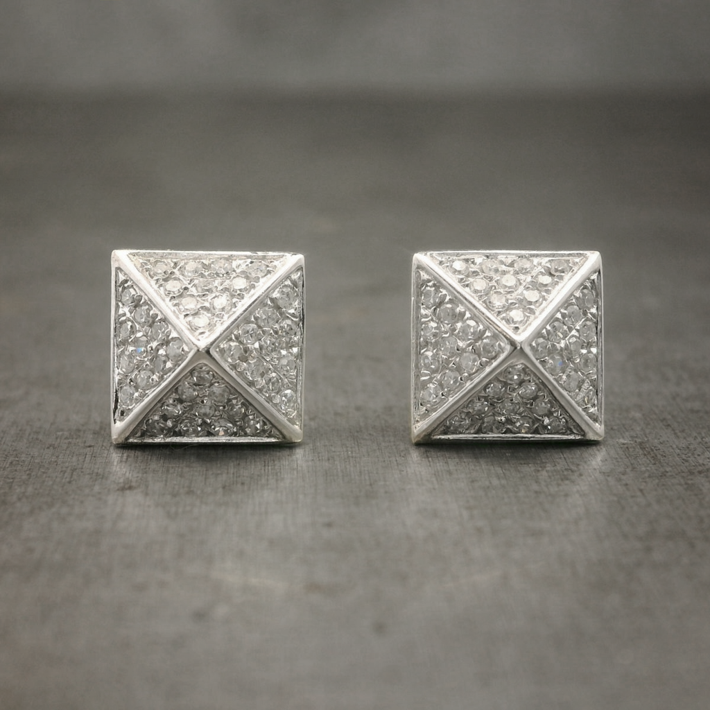 14 Karat Diamond Pave Pyramid Studs