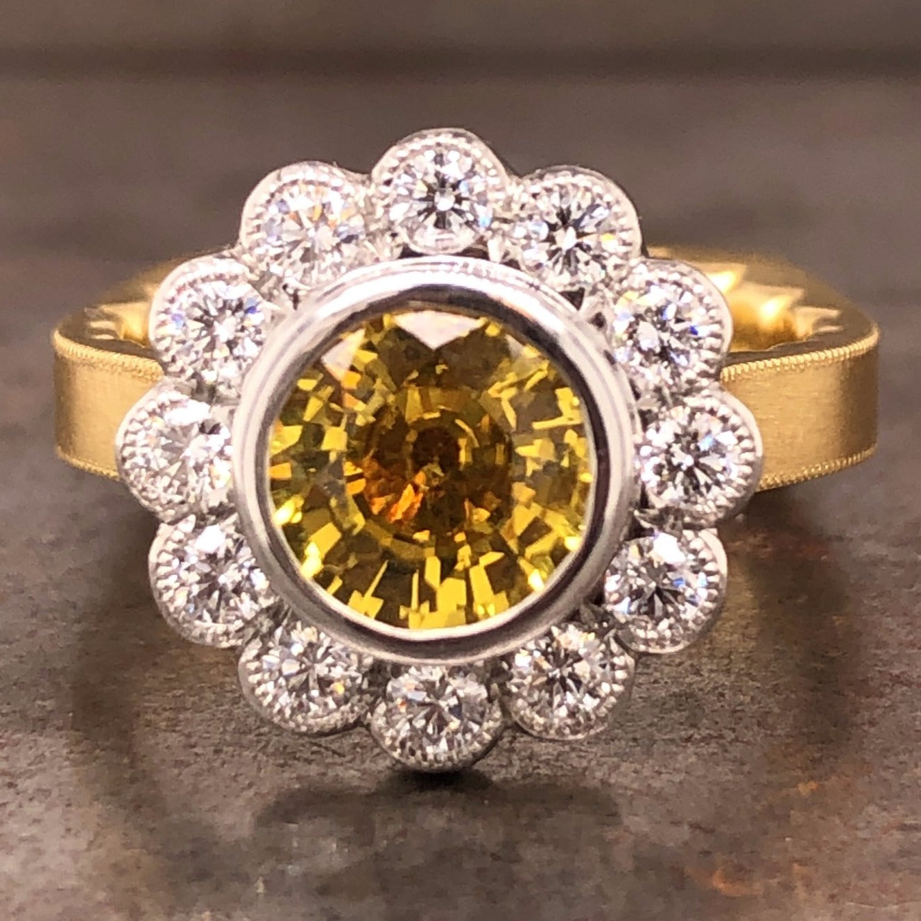 18k yellow gold and platinum yellow sapphire and diamond ring