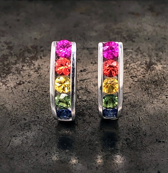 18K White Gold Rainbow Sapphire Earrings