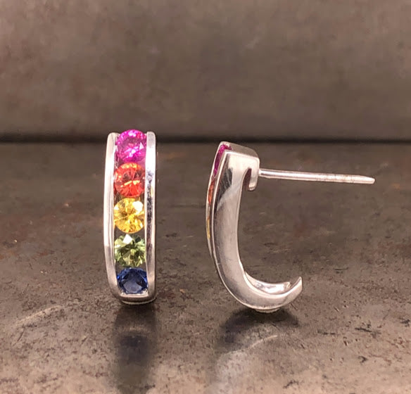 18K White Gold Rainbow Sapphire Earrings