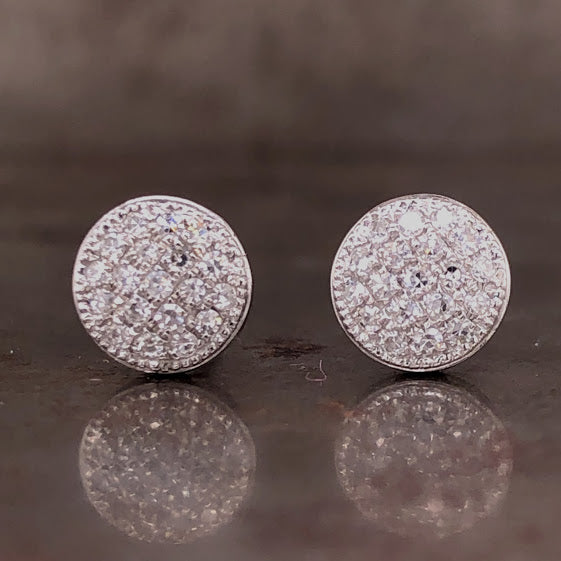 14K White Diamond Disc Earrings