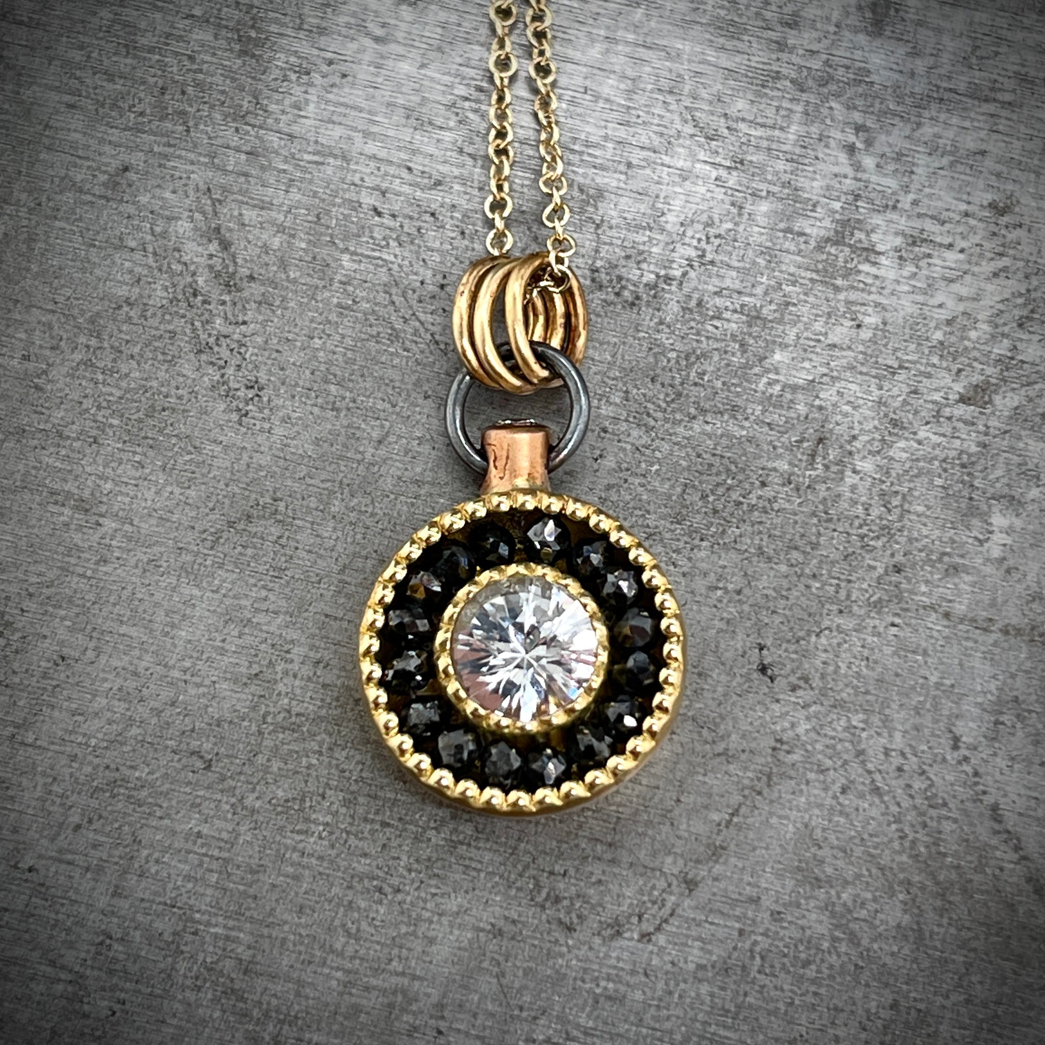 Black Diamond and White Topaz Gold Necklace