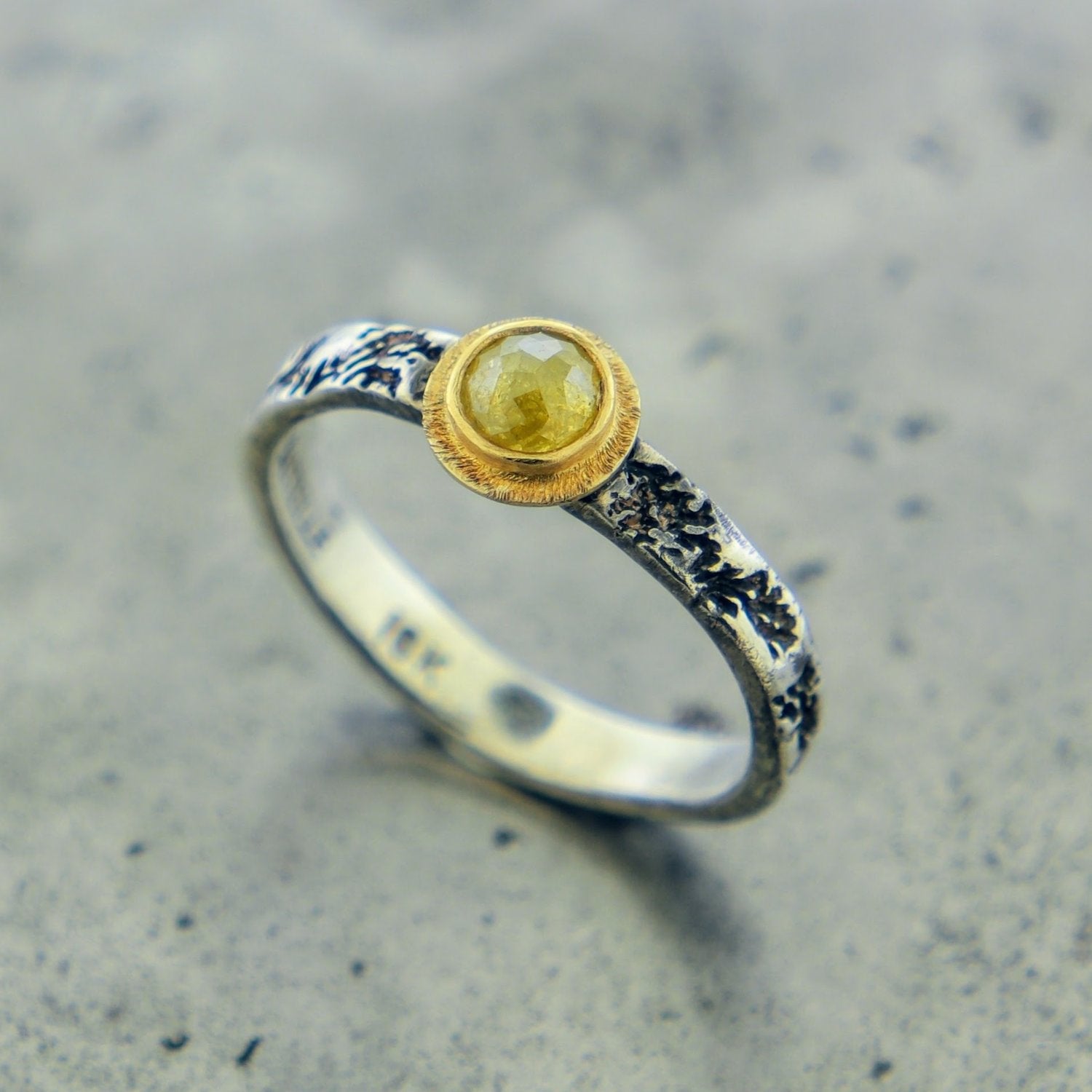 Sterling Silver and Yellow Diamond Ring