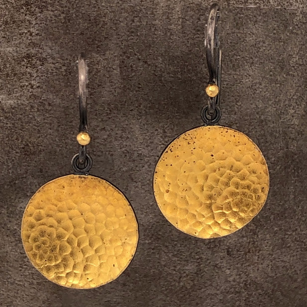 24K Hammered Yellow Gold Disk Earrings