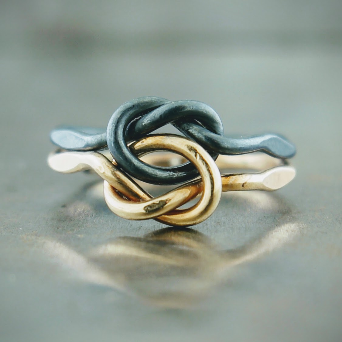 14k Yellow Gold Oxidized Sterling Silver Love Knot Ring